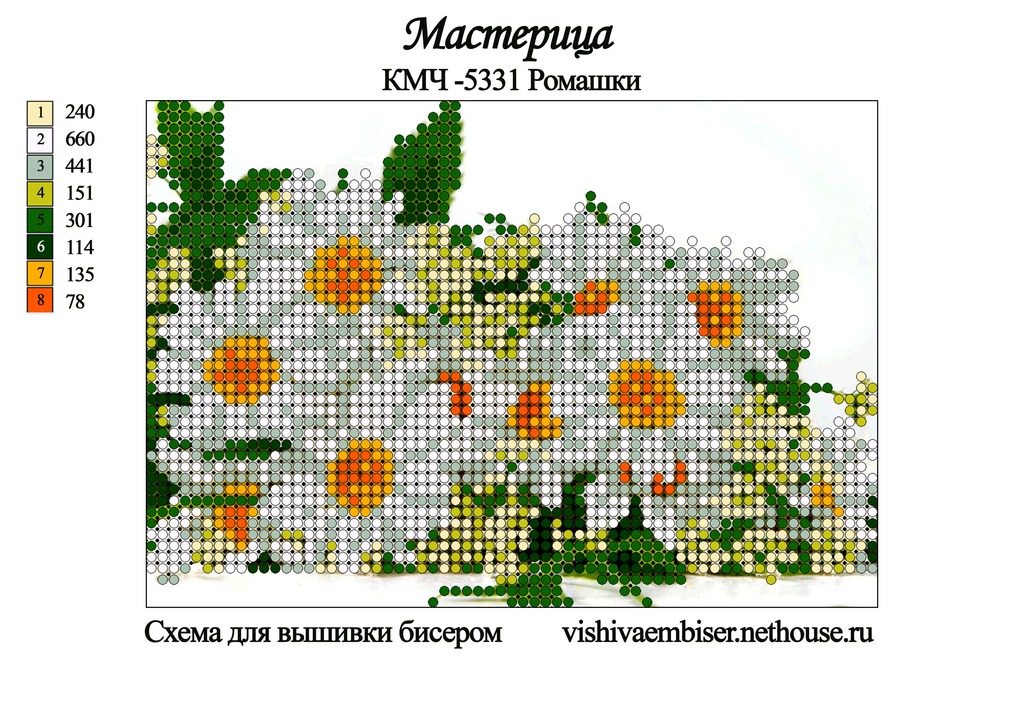 Схема для браслета из бисера ромашки
