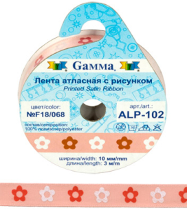 Лента атласная 10мм (3/8") 3м с рисунком ALP-102 "GAMMA" ФАСОВКА "Атекс" г. Пермь