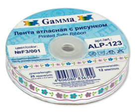 Лента атласная 12мм (1/2") 22.8м ±0.5м с рисунком ALP-123 "GAMMA" "Атекс" г. Пермь