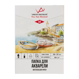 "VISTA-ARTISTA" PWG-A420 Папка с бумагой для акварели 100% целлюлоза 200 г/м2 A4 30 х 21 см 20л "Атекс" г. Пермь