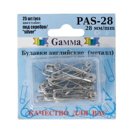 Булавки англ. "Gamma" PAS-28 под серебро в блистере 25 шт 28 мм "Атекс" г. Пермь