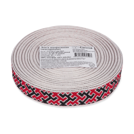 Лента жаккардовая 24 мм 25 м С3772Г17 рис.9615 отделочная "Орнаменты и узоры народов севера" "Атекс" г. Пермь