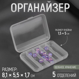Органайзер для рукоделия 5 отделений 8,1 × 5,5 × 1,7 см прозрачный "Атекс" г. Пермь