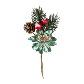 "Blumentag" VDD-46 Декоративные элементы 1 шт 15 см 01 еловая веточка с ягодами, шишкой и цветком "Атекс" г. Пермь