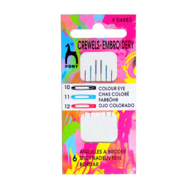 "PONY" 04883 Иглы для вышивания цветные, №10, 11, 12 6 шт "Атекс" г. Пермь