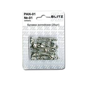 Булавки англ. "BLITZ" №01 PAN-01 25шт никель блистер "Атекс" г. Пермь