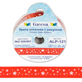 Лента атласная 12мм (1/2") 3м с рисунком ALP-121 "GAMMA" ФАСОВКА "Атекс" г. Пермь
