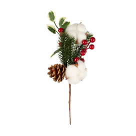 "Blumentag" VDD-35 Декоративные элементы 1 шт 28 см 01 еловая веточка с ягодами, шишкой и хлопком "Атекс" г. Пермь