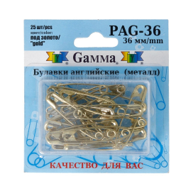 Булавки англ. "Gamma" PAG-36 под золото в блистере 25 шт 36 мм "Атекс" г. Пермь