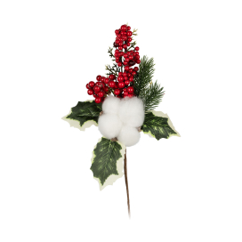 "Blumentag" VDF-110 Декоративные элементы 1 шт 26.5 см 01 еловая веточка с ягодами и хлопком "Атекс" г. Пермь