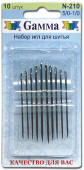 Иглы для шитья ручные "Gamma" N-210 для шитья №5/0-1/0 10 шт "Атекс" г. Пермь