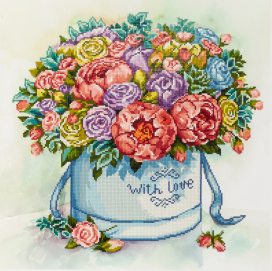 Кристальная (алмазная) мозаика "ФРЕЯ" №08 ALVR-118 "Пионы в коробке" 45 х 45 см СК/Распродажа  "Атекс" г. Пермь