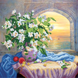 Кристальная (алмазная) мозаика "ФРЕЯ" №08 ALVR-228 "Натюрморт с жасмином" 50 х 50 см СК/Распродажа "Атекс" г. Пермь