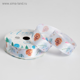 Лента атласная 20мм 5м «Зимняя сказка» белый "Атекс" г. Пермь