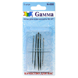 Иглы для шитья ручные "Gamma" N-008 для кожи №3/7 5 шт "Атекс" г. Пермь