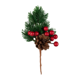 "Blumentag" VDD-32 Декоративные элементы 1 шт 19 см 01 еловая веточка с ягодами и шишкой "Атекс" г. Пермь