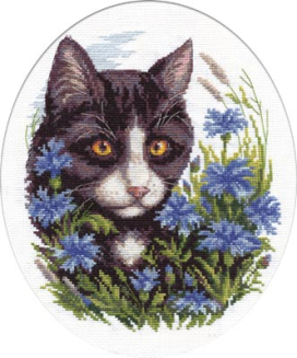 8-110 "Кот в васильках" 17 x 20 см "Атекс" г. Пермь