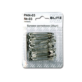 Булавки англ. "BLITZ" №03 PAN-03 25шт никель блистер "Атекс" г. Пермь