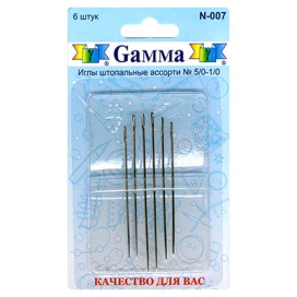 Иглы для шитья ручные "Gamma" N-007 для штопки №5/0-1/0 6 шт "Атекс" г. Пермь