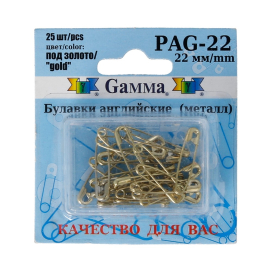 Булавки англ. "Gamma" PAG-22 под золото в блистере 25 шт 22 мм "Атекс" г. Пермь
