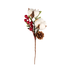 "Blumentag" VDD-38 Декоративные элементы 1 шт 21 см 01 еловая веточка с ягодами, шишкой и хлопком "Атекс" г. Пермь