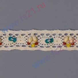 Тесьма YL-44 х/б ажурная с бусинами бамбук 2,0см 9,1м бежевый "Атекс" г. Пермь