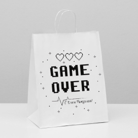 Пакет подарочный с приколами крафт «Game Over» белый 24 х 14 х 30 см "Атекс" г. Пермь